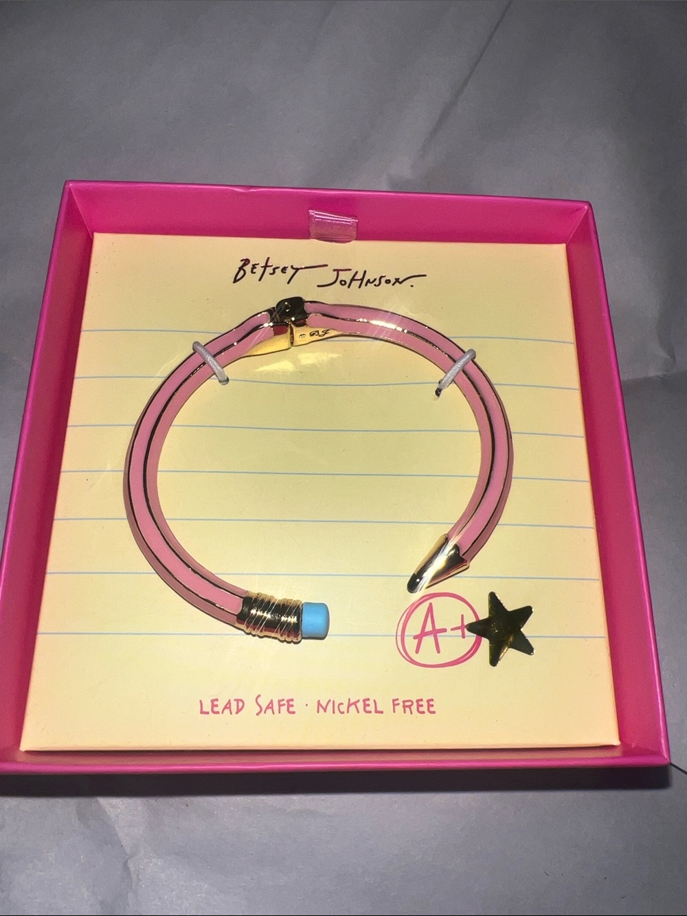 Betsey Johnson Pink Pencil Wrap Bracelet with Blue Eraser and Gold Accents